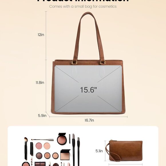 Laptop Tote Bag for Women,Work Tote with Wristlet,PU Leather Computer Bag for Te - Picture 3 of 8